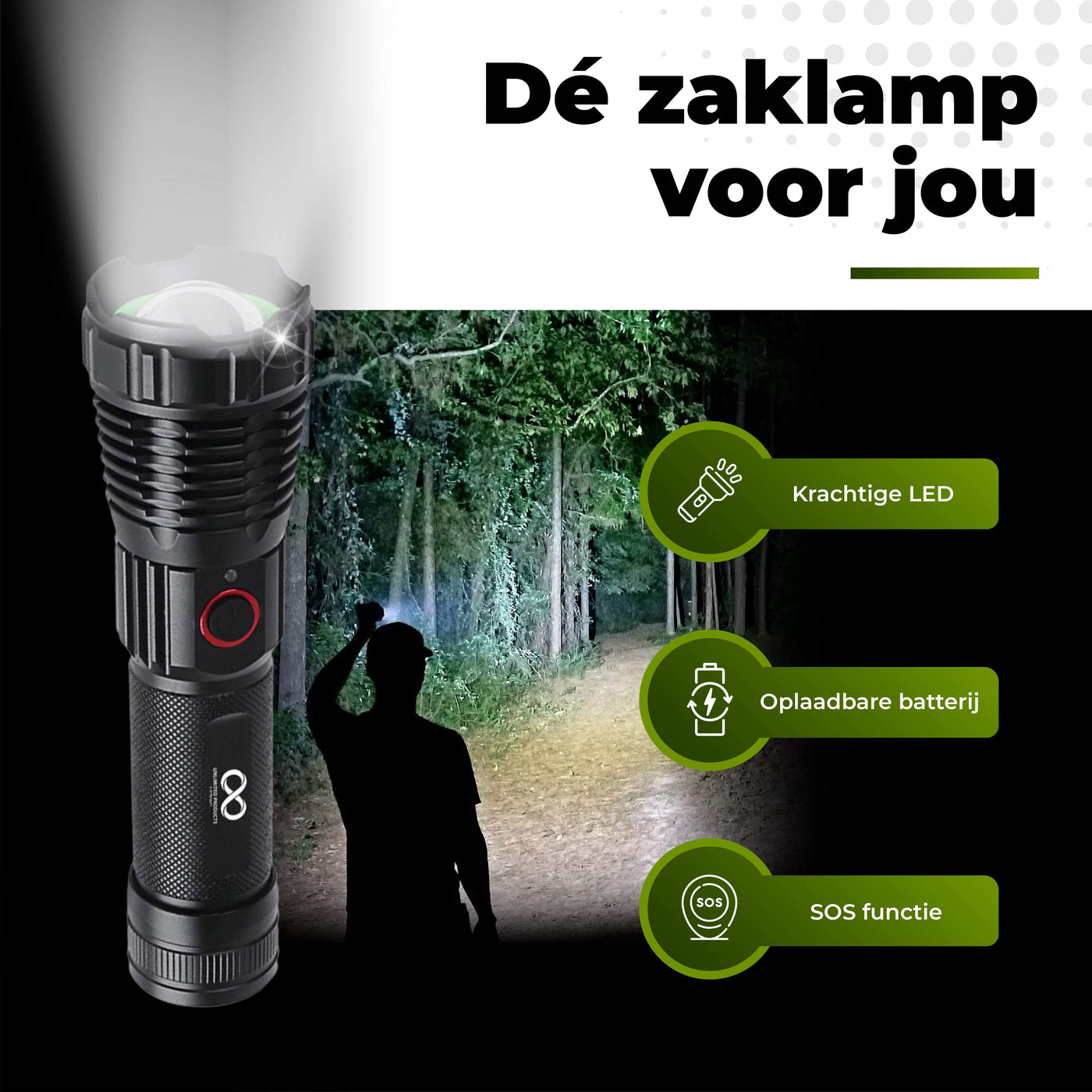 Militaire Zaklamp LED - 2000 Lumen - Waterproof IP-66