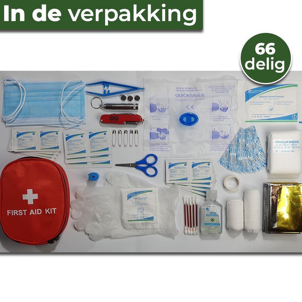 EHBO Kit - Verbanddoos - 66 delig - met extra's