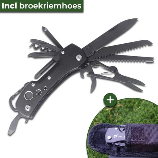 Survival Zakmes - Multitool - 15 functies - Zwart - in giftbox